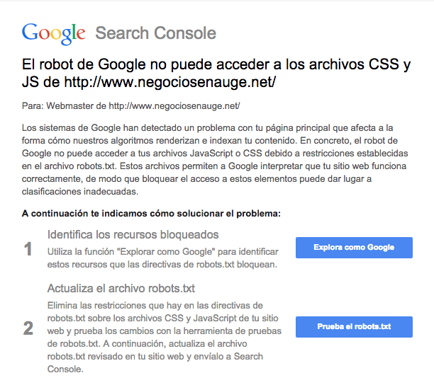 Googlebot no puede acceder a los archivos CSS y JS