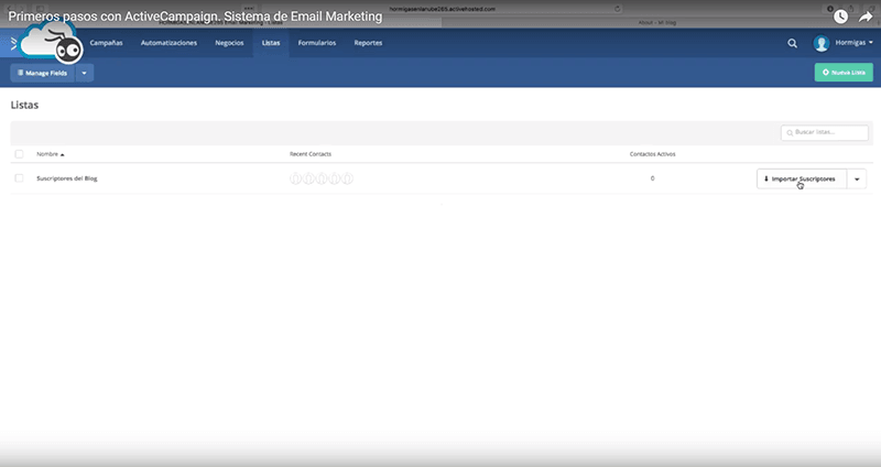 Crear lista e importar suscriptores en Active Campaign