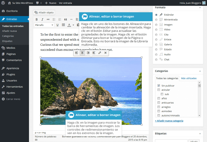 Opciones de edición imágenes en WordPress