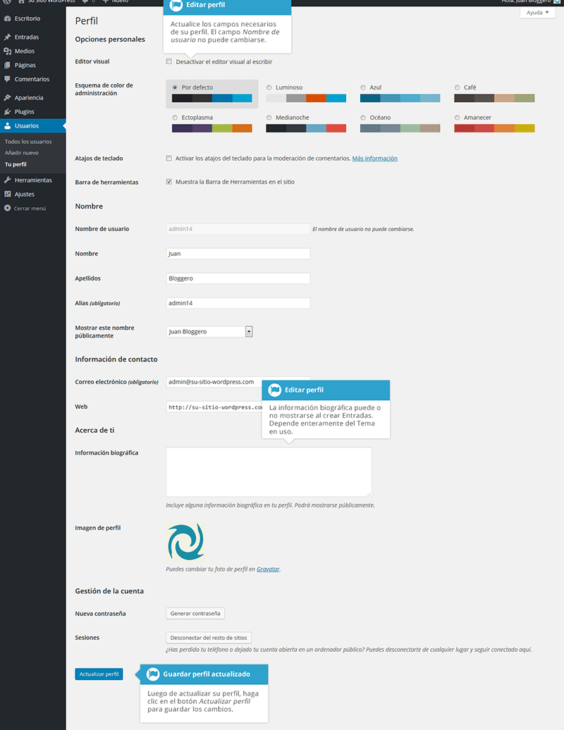 editar perfil de usuario de wordpress