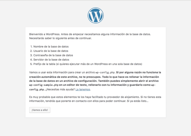 Instalar WordPress: mensaje de instalación