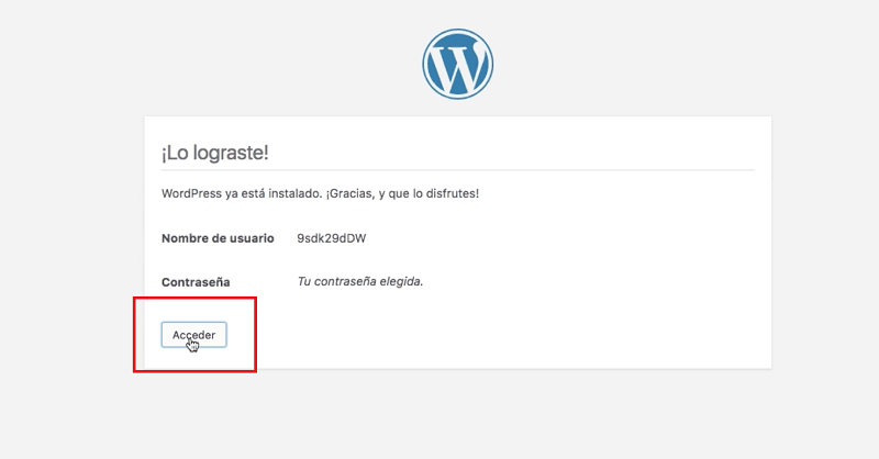 Instalar WordPress: acceder a wordpress