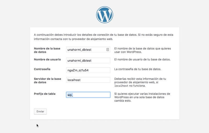 Instalar WordPress: servidor de base de datos